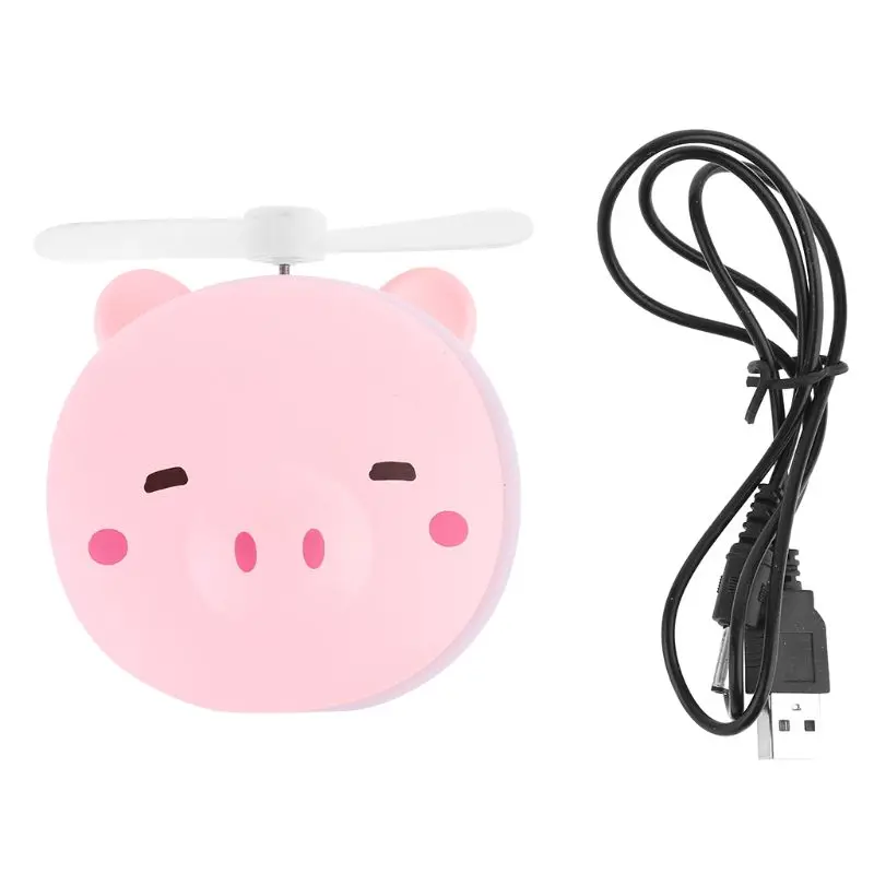 

Pink Mini Cute Pig Head Shape Fill Light LED Mirror Fan USB Portable Charging Pocket Fan Makeup Mirror