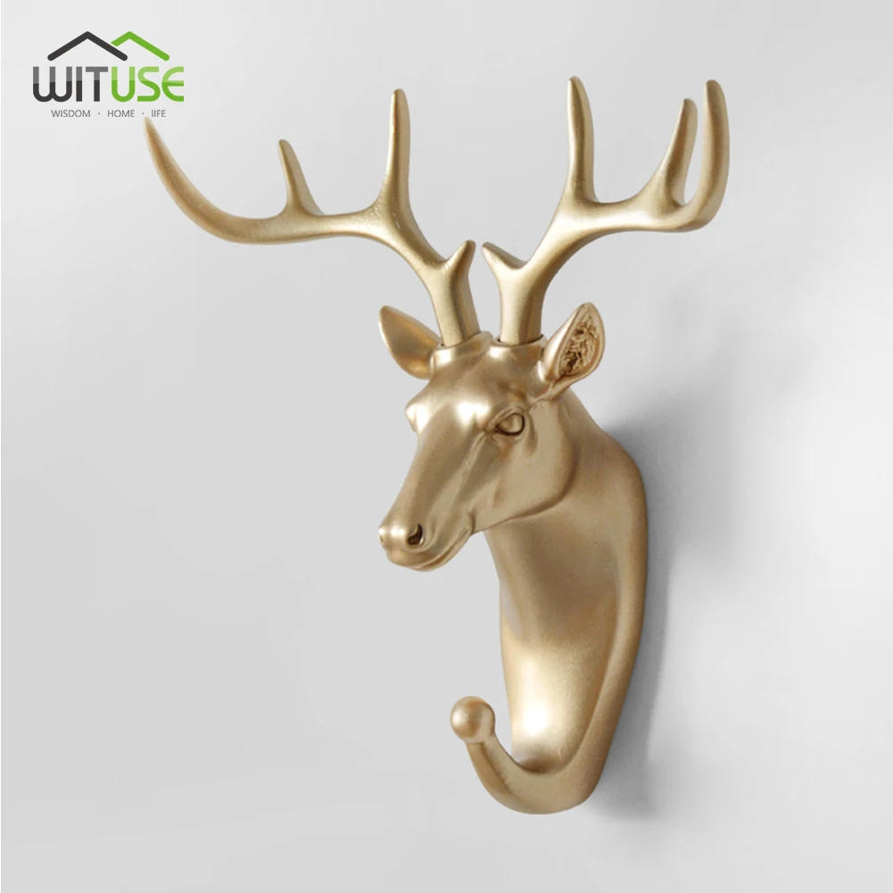 Gold Deer Head 3D настенный крючок для ключей, стойка для ключей, олень, голова животного, рога, смола, для дома, подвесная одежда, шляпа, вешалки для шарфа, украшение для дома, гостиной - Цвет: Gold Deer Head