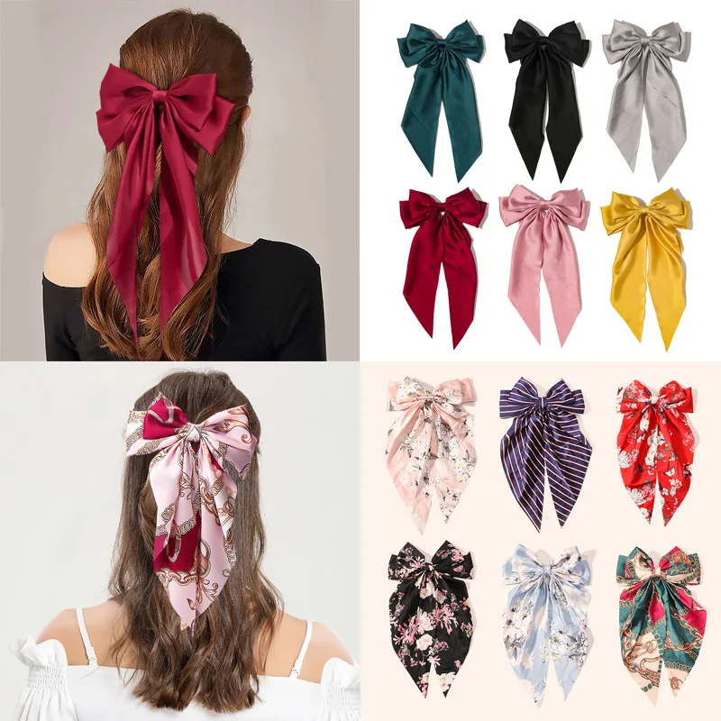 

Fashion Women Large Bow Hairpin Big Bowknot Satin Bow Barrettes Women Solid Flowers Ponytail Clip Hair Accessories
