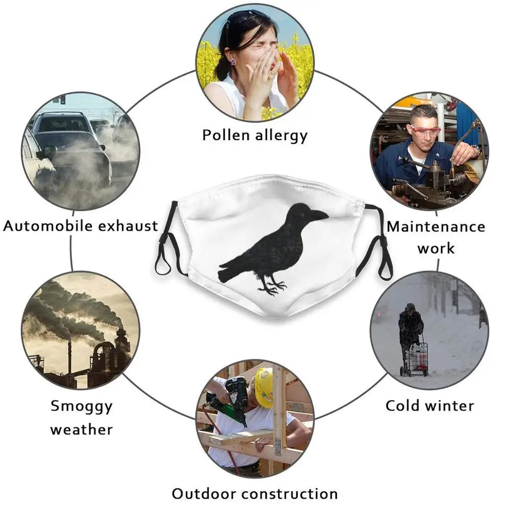 Моющаяся маска для рта с принтом ворона Пылезащитная вороны Черные Животные