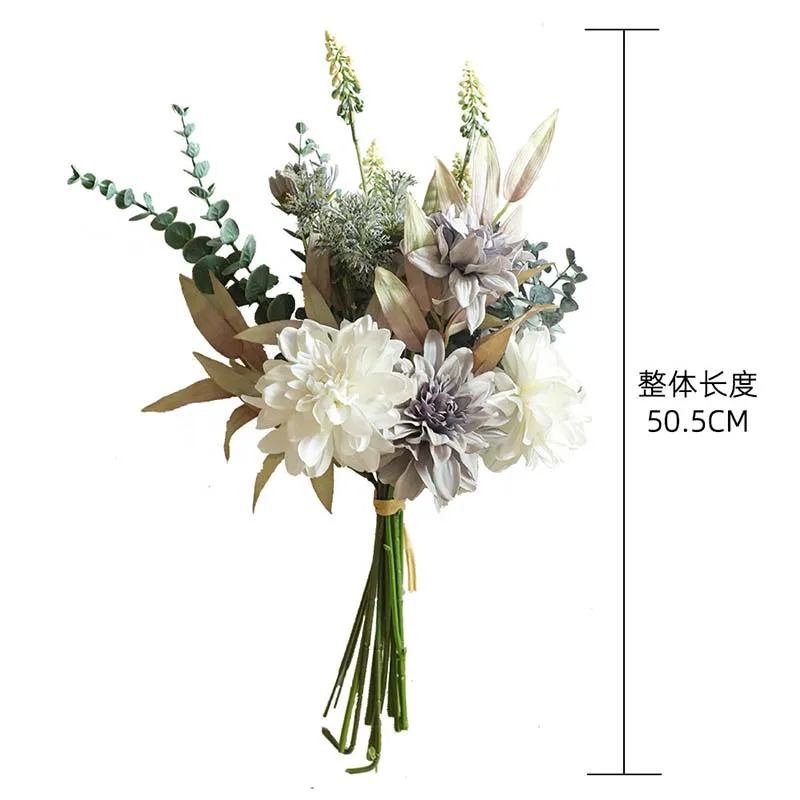 

Tronzo Dahlia Realistic Artificial Bouquet Fake Flower Green Plant Wedding Decoration Flower Home Garden Decoration For party
