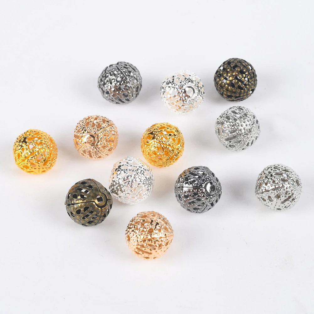 

10-200Pcs 4-20mm Round Seed Spacer Beads Bracelet Necklace Earrings Filigree Hollow Ball Bead Caps For Jewelry Making Supplies