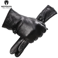 outdoor driving womens winter glovessimple sheepskin black leather glovessoft comfortable womens gloves 8026