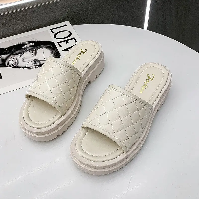 

Summer Women's Flats Slippers Fashion 3.5cm Heel Non-slip Slippers for Home Slip On Casual White Beige Beach Shoes