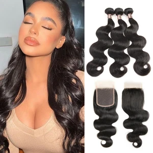 Али ANNABELLE волнистые волосы, для придания объема волос Плетение 3 пряди с застежкой с детскими волосами малазийские человеческие волосы пряди с 4x4 HD Кружева Закрытие