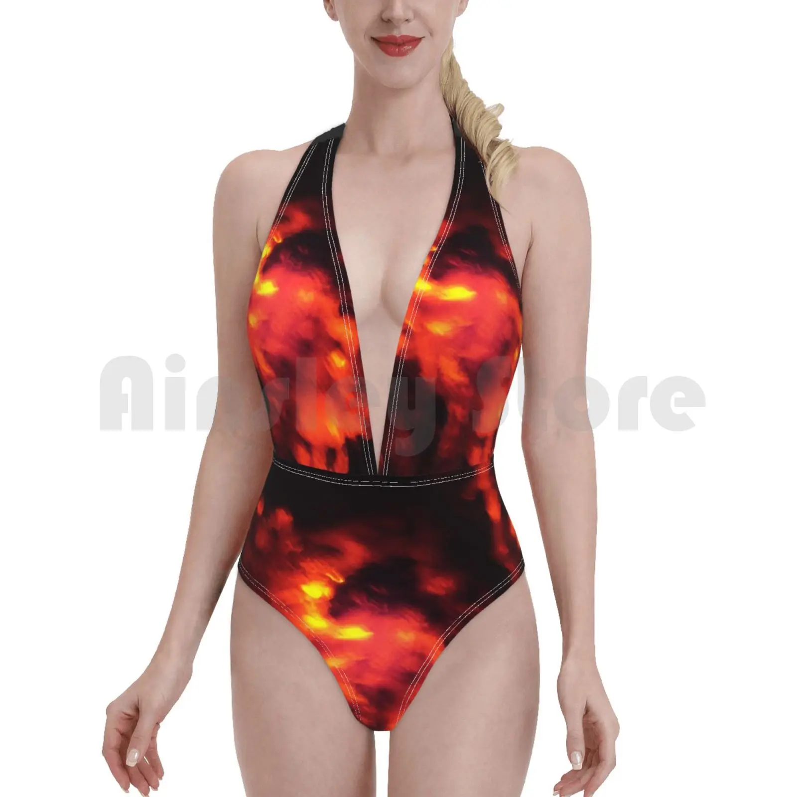 Жвачных купальник бикини на подкладке с высокой талией огонь оранжевом цвете