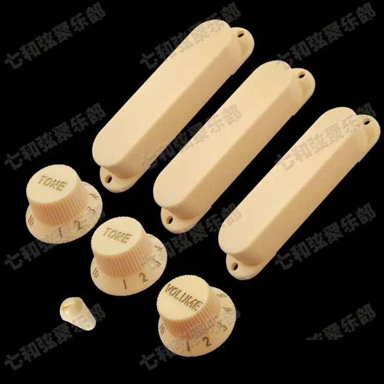 

Cream Electric guitar Switch Knob Tip & Sealed Closed style Single coil Pickup Covers & Speed Control Knob (Cream&golden)