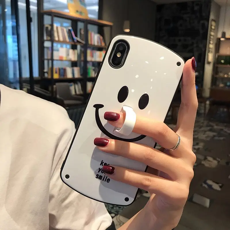 Для iPhone 7 8 7plus 8plus чистый цвет улыбающееся лицо чехол для iPhone x s xsmax XR силикагель антиосеннее крепление в виде кольца на палец чехол