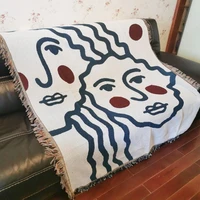 morden art abstract woman casual blanket carpet decoration soft sofa throw cotton linen tapestry