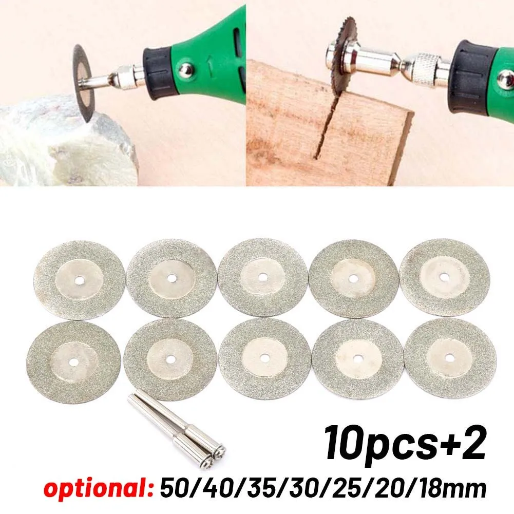 

10x Diamond Cutting Discs Mini Grinding +2 Mandrel Carpentry Tool Silver