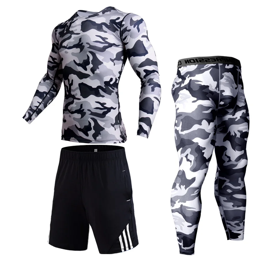 

Camouflage Tracksuit Men Suit Winter Warm Jogging Suit Compressed MMA rashguard jiu jitsu T-shirt Gym pants man sport suit 4XL