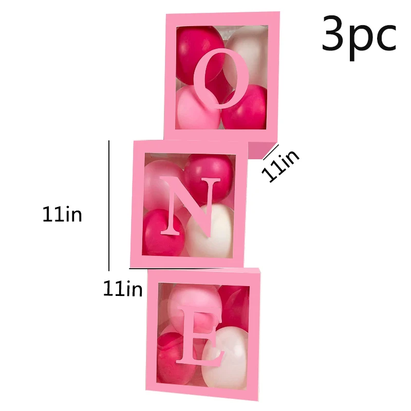 

Pink One Birthday Transparent Box Balloons Baby First 1st Birthday Baloon Happy Birthday Party Decor Kids Boys Girls Ballon