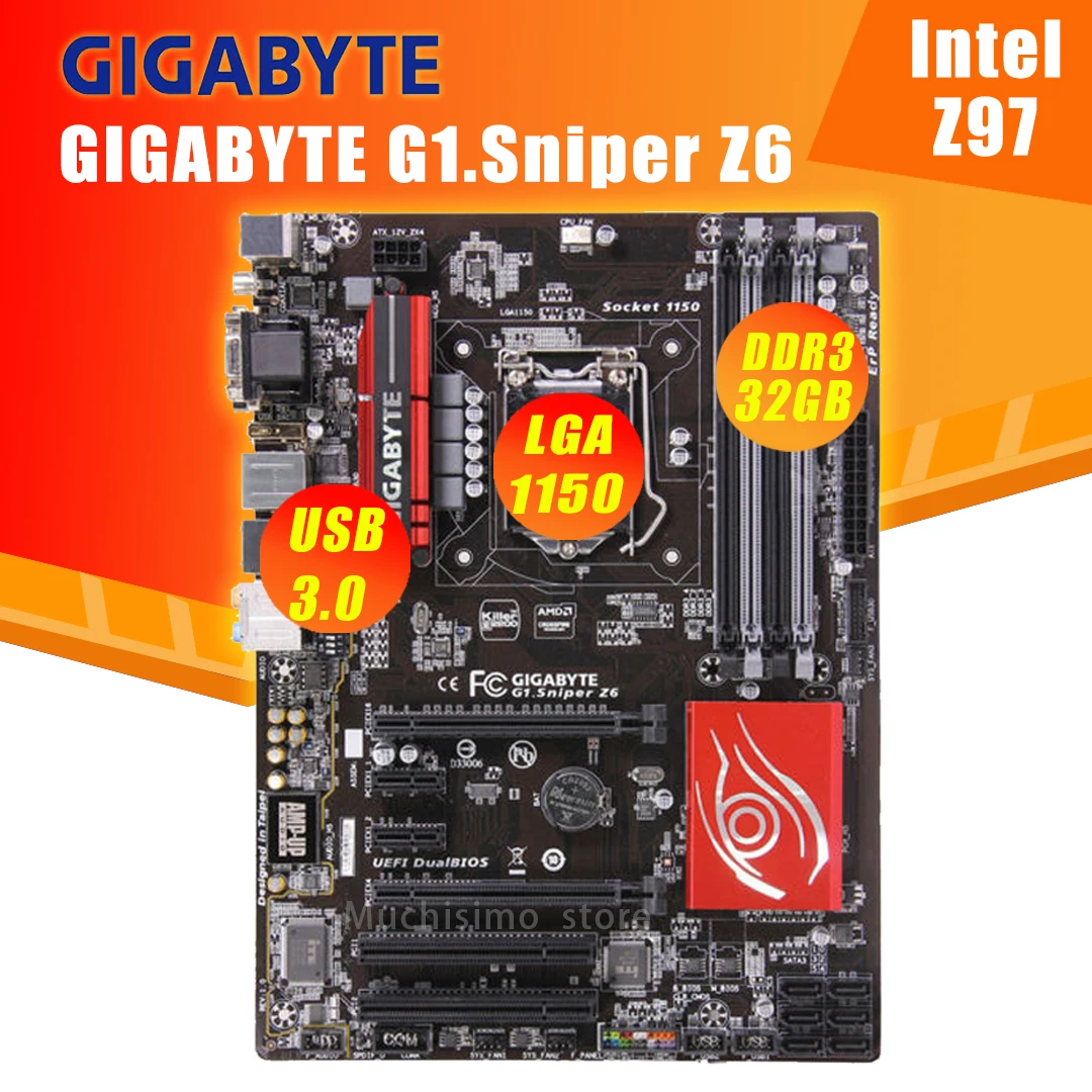 Billig LGA 1150 GIGABYTE G1.Sniper Z6 Motherboard DDR3 Intel Z97 32GB SATAIII GIGABYTE G1.Sniper Desktop Mainboard ATX I7 I5 I3 Verwendet
