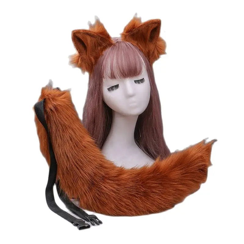 

New Simulation Plush Cat Ears Headband with Bendable Furry Animal Long Tail Set Kawaii Anime Cosplay Costume