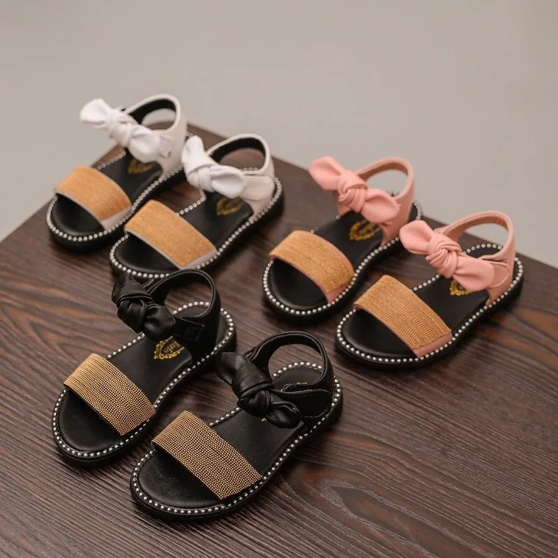 Летние детские сандалии для девочек Белые из искусственной кожи с резиновой