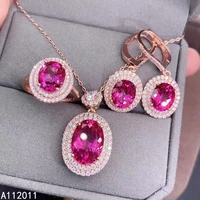 kjjeaxcmy fine jewelry 925 sterling silver inlaid natural pink topaz female ring pendant earring set fashion supports test