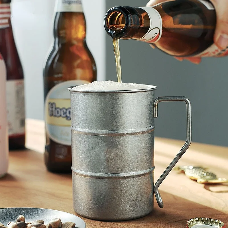 

400ML Stainless Steel Beer Mugs Outdoor Camping Tableware Coffee Whiskey Cup with Handle Portable Milk Water Cup Drinkware