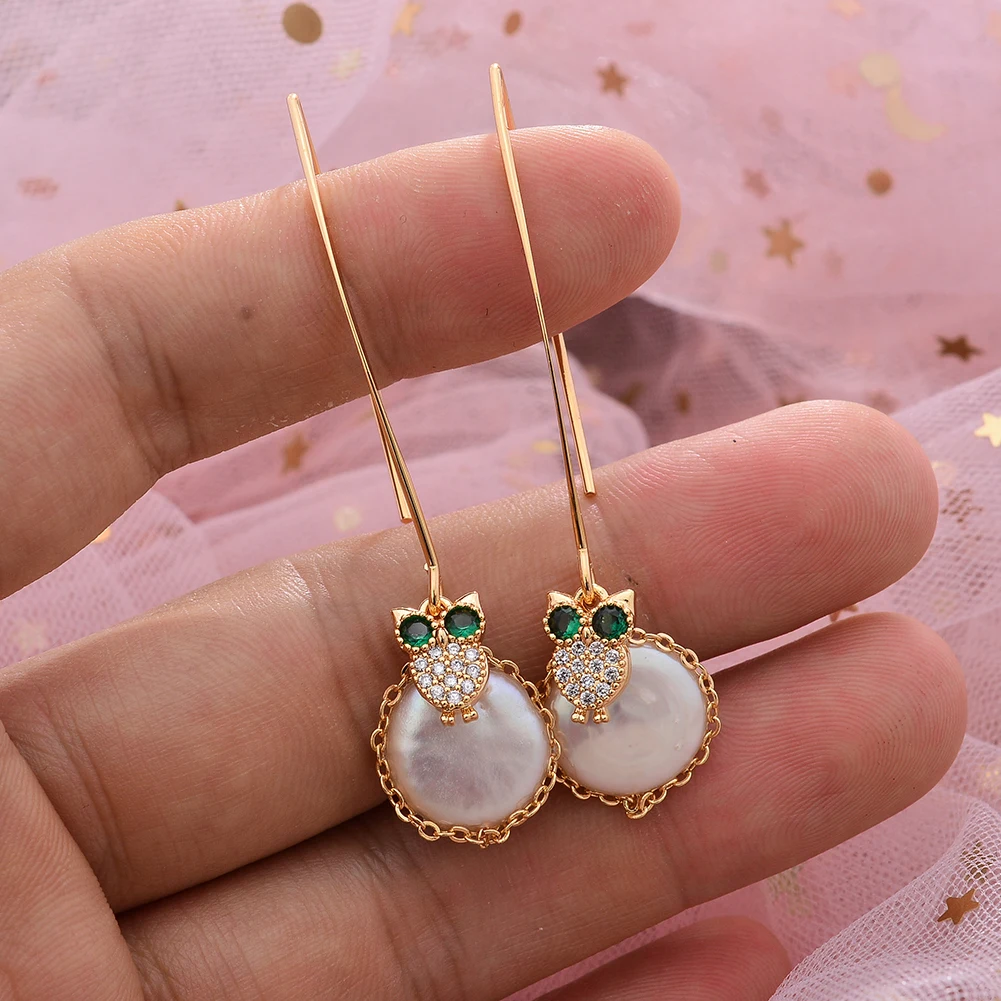 

Original Handmade 14K Gold Filled Natural Freshwater Pearl Lovely Owl Animal Ladies Stud Earrings Hot Sell Jewelry Christmas