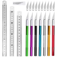 rorgeto carving tool carving knife precision ruler scalpel knife non slip cutter measuring ruler metal scale for leather cutting