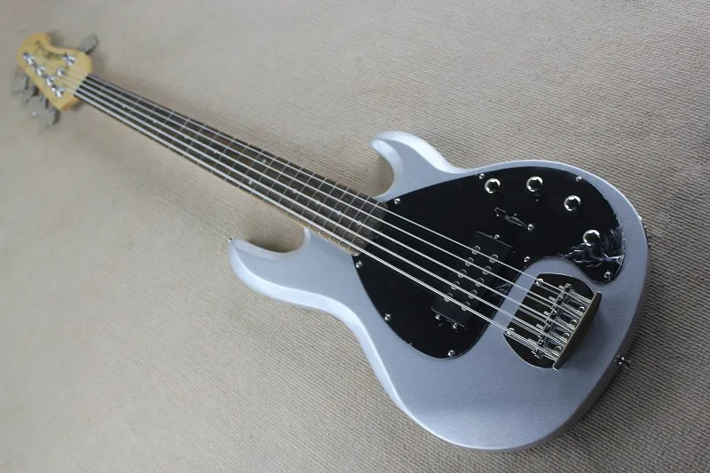 

Chinese guitar factory custom NEW silver man bass 5 strings electric bass active pickups Free Shipping 01