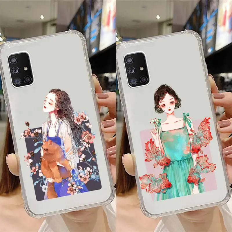 

Girl art flower aesthetics Phone Case Transparent For Samsung Galaxy A S Note 9 10 51 50 71 70 80 20 21 30s ultra plus
