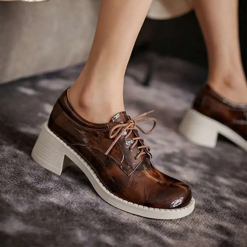 

Krazing pot genuine leather round toe high heels retro fashion England style young lady daily wear leisure basic women pumps L39