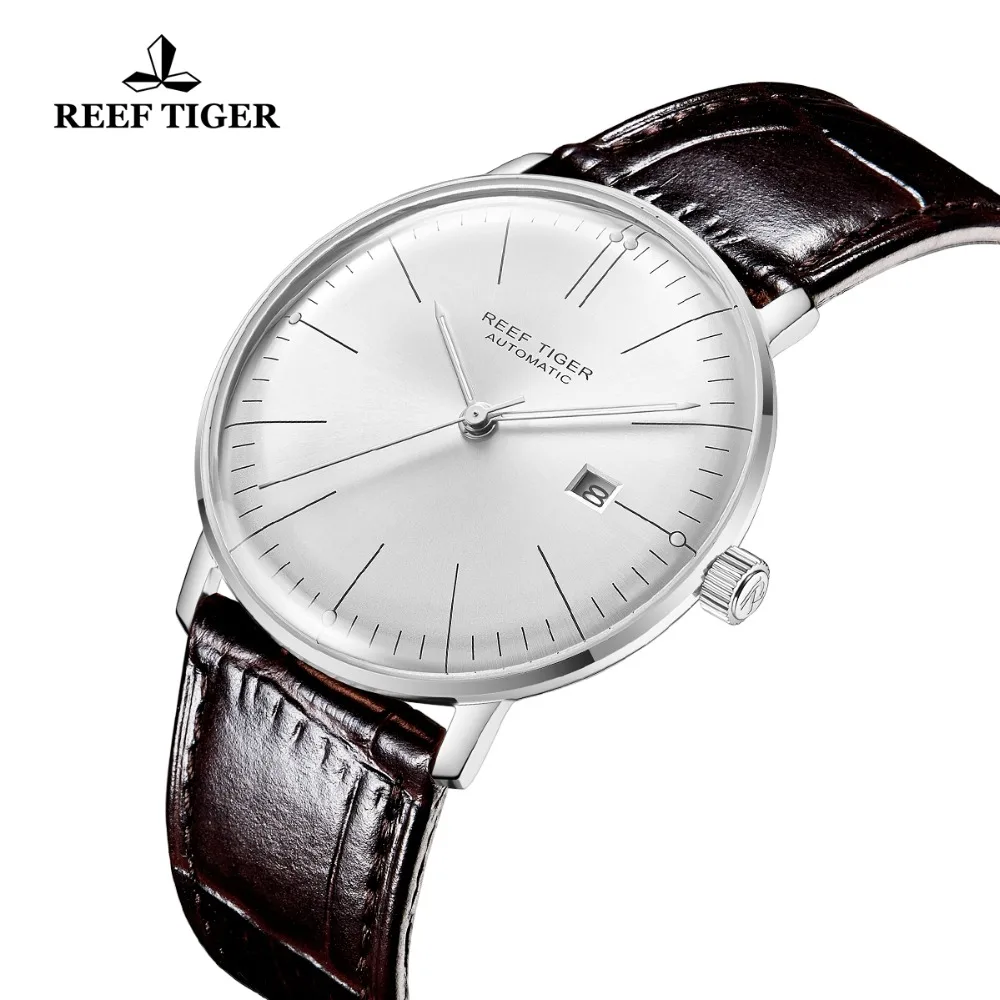 

2021 Reef Tiger/RT Luxury Brand Ultra Thin Watch Men Leather Strap Steel Automatic Watches Waterproof RGA8215