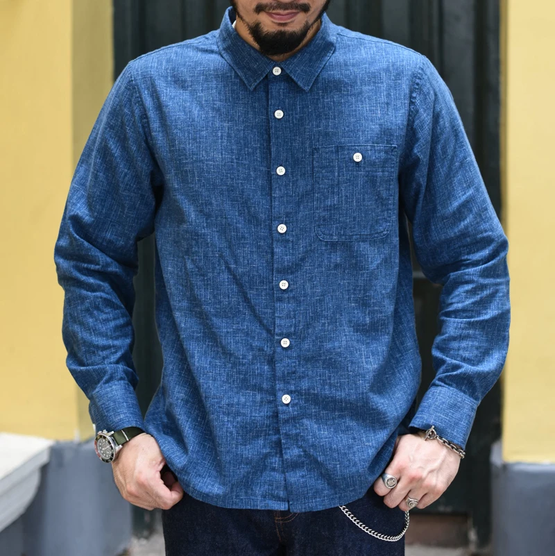Мужская рубашка на пуговицах Saucezhan японская тканевая с длинным рукавом для