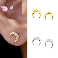 925 sterling silver ear needle stud earrings for women tiny crystal moon earrings korean minimalist earrings jewelry accessories