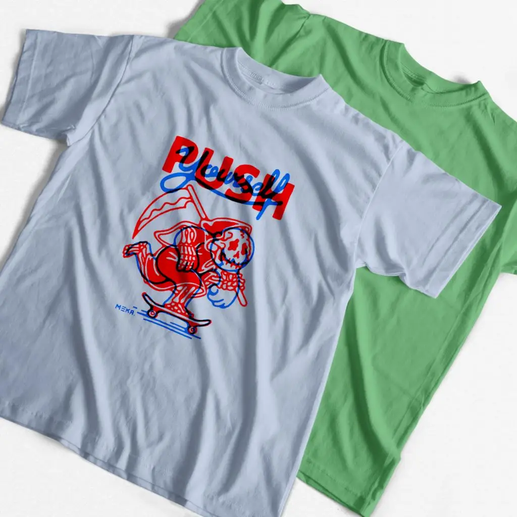 

Мужская футболка COOLMIND из 100% хлопка высшего качества с принтом черепа, повседневная свободная Мужская футболка с круглым вырезом, летняя кру...