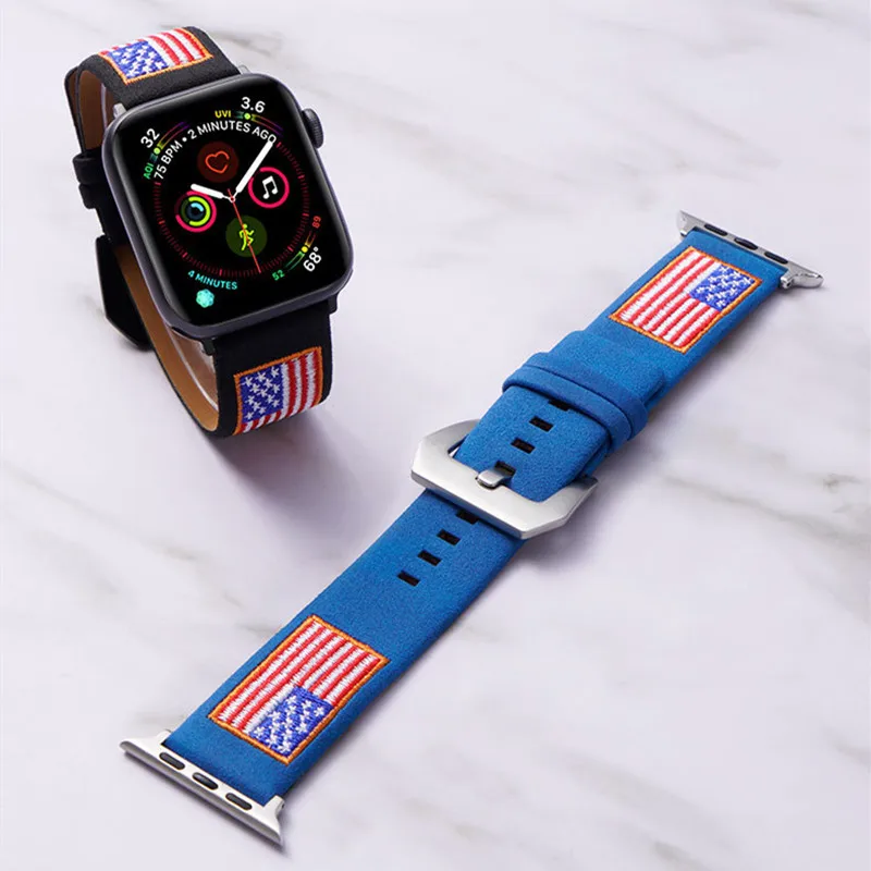 Hot Sell USA Flag Leather Watchband for Apple Watch Band Series 5/4/3/2/1 Sport Bracelet 42/44mm 38/40mm Strap For iWatch Band