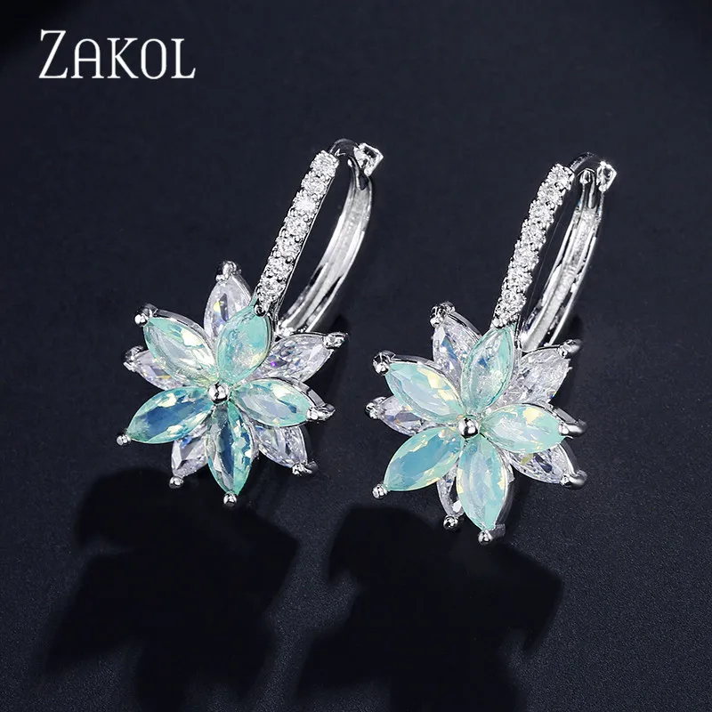 ZAKOL милые романтические прозрачные камни цветок удобные простые серьги медные