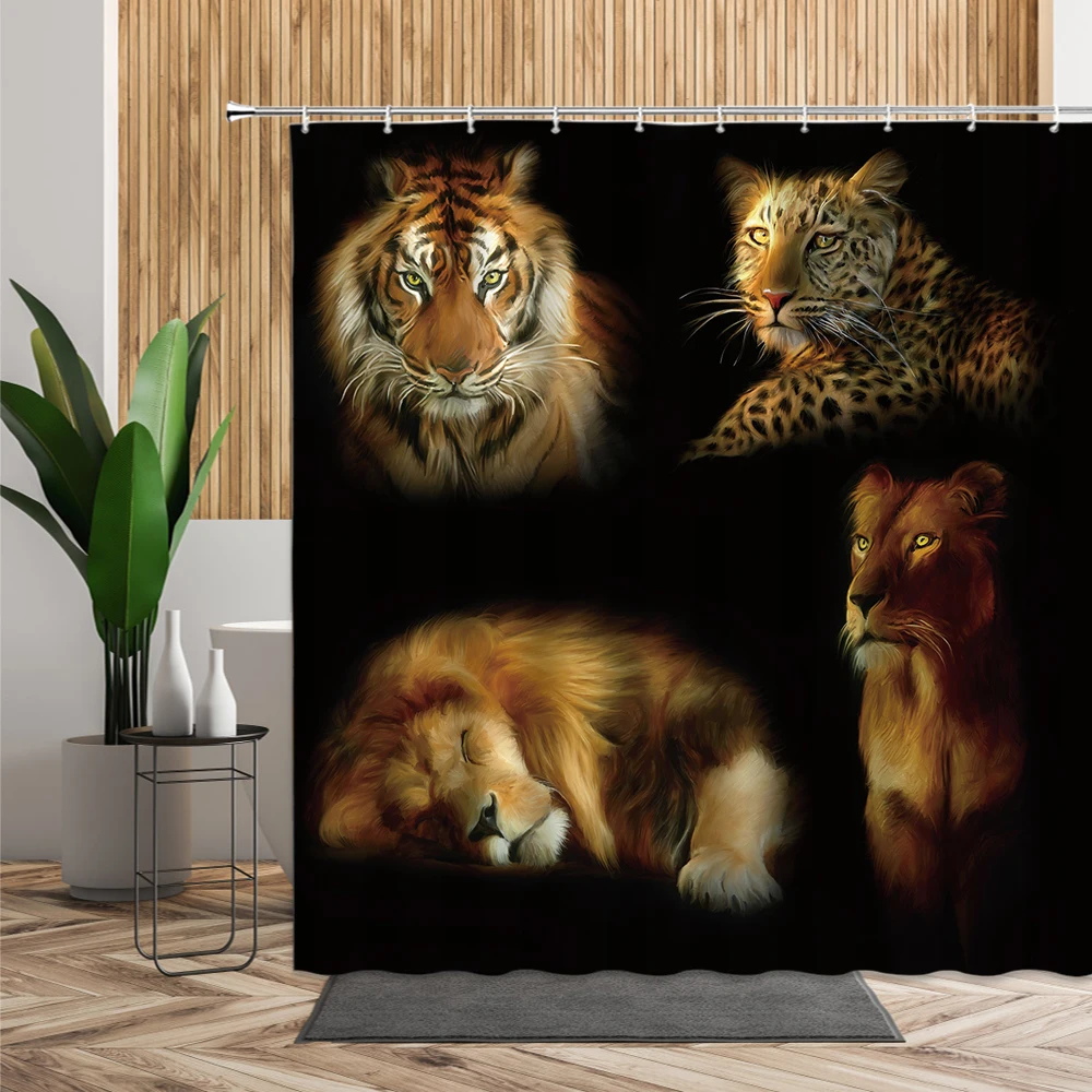 

Wild Animal Shower Curtain Ferocious Lion Tiger Bathroom Decoration Background Bathtub Screen Waterproof Bath Curtains With Hook