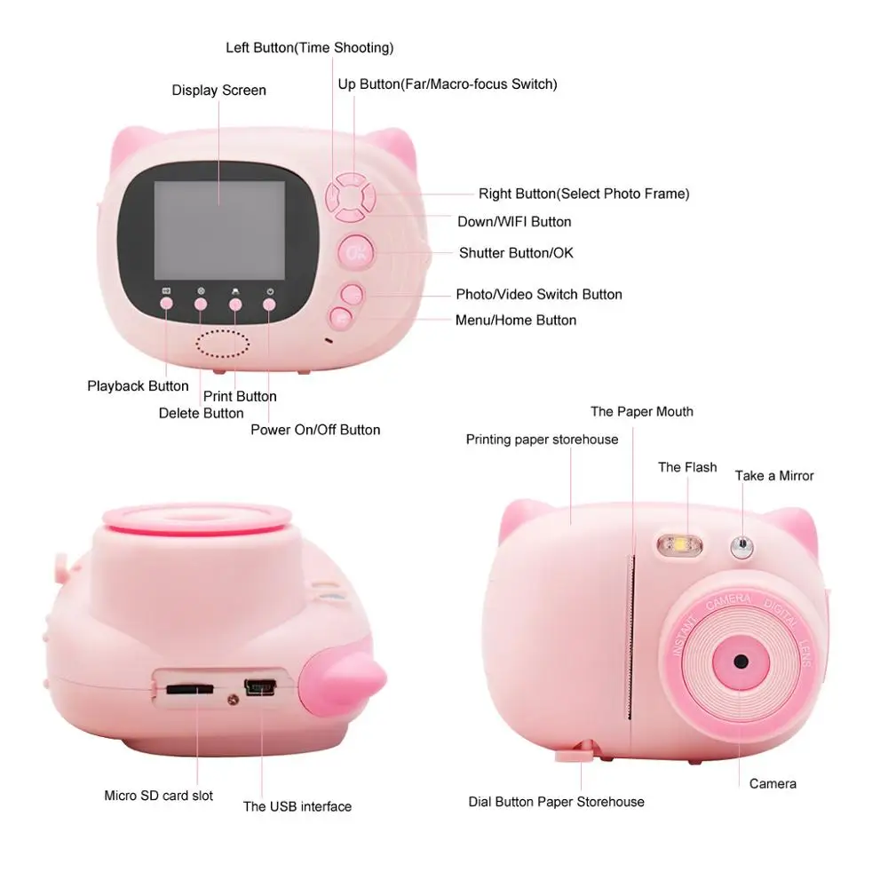 Цифровая фотокамера s мгновенная печать детские видеокамеры профессиональная