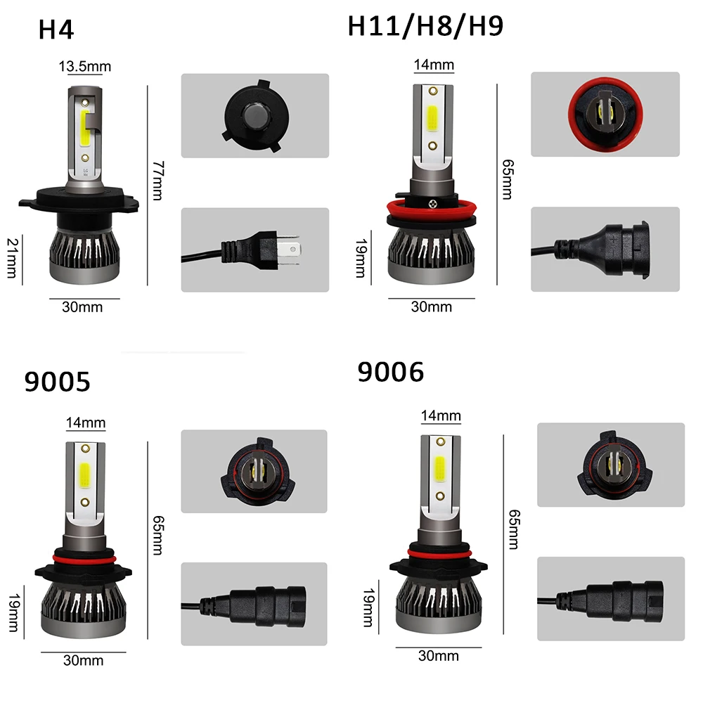 PAMPSEE 2 шт. мини H7 H4 светодиодный автомобильный фонарь H11 H1 H8 H3 H9 9005/HB3 9006/HB4 Hi Lo Луч 72