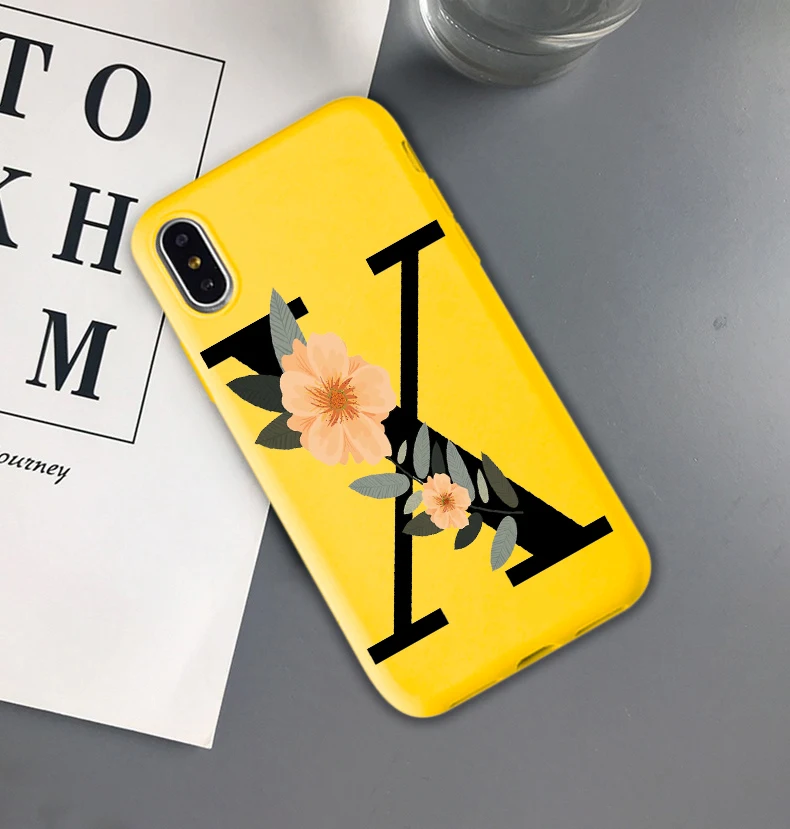 Матовый Мягкий ТПУ чехол для телефона с буквой монограммой P Q R S T желтого цвета