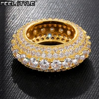 5 row tennis iced out bling full cz charm hollow tready copper cubic zircon ring for men hip hop jewelry gold gold size 8 11