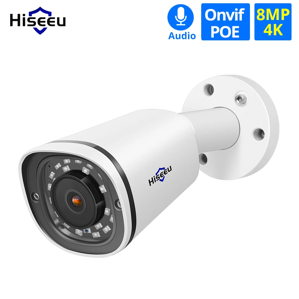 Hiseeu Bullet 4K POE IP камера 8MP слот для sd-карты Водонепроницаемый Аудио видео наблюдения безопасности CCTV камера ONVIF H.265 sony сенсор