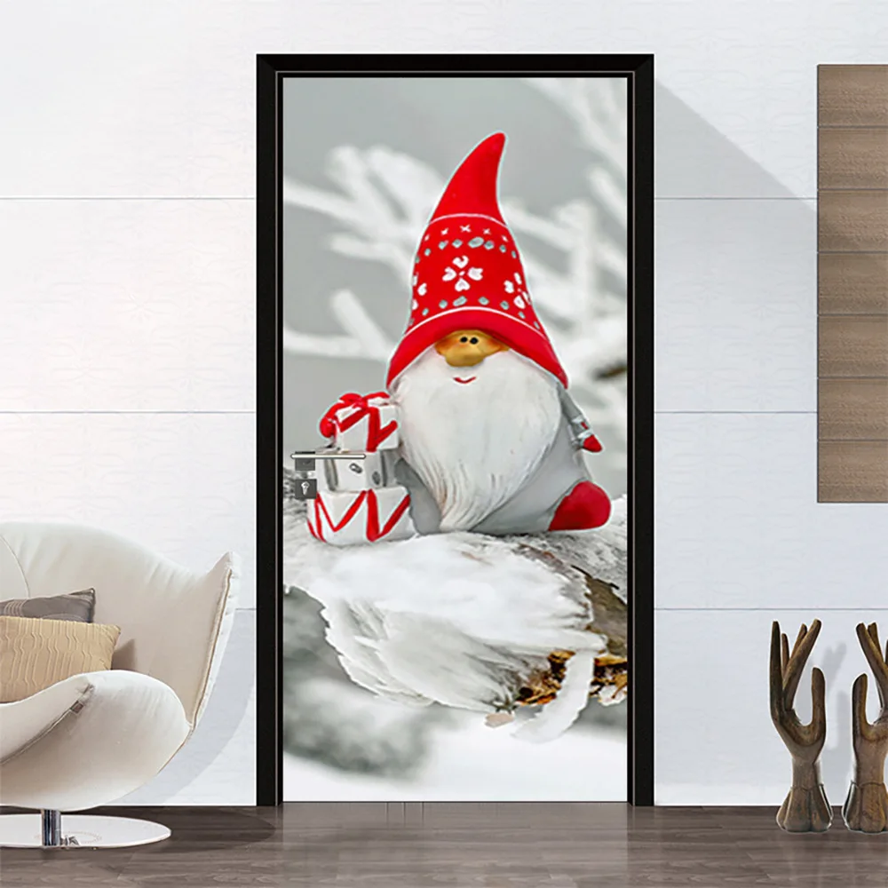 

Christmas Elf Snowman Door Stickers Waterproof and Wear-resistant Wallpaper Vinyl Decal Stickers Decorative Wall Stickers