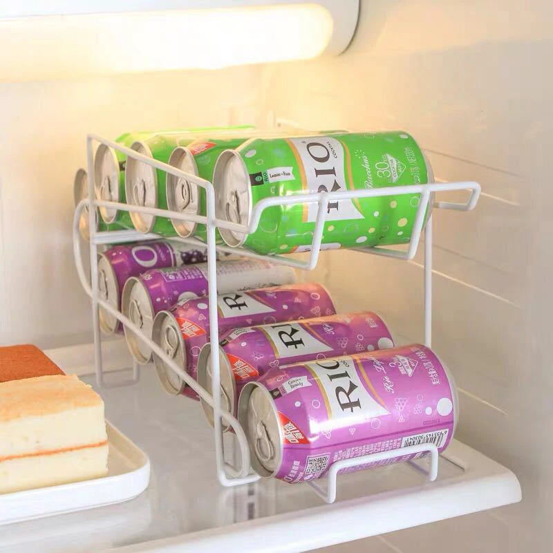 

Двухслойная стойка для хранения банок газировка Кола для напитков холодильник для пива кухонный Настольный дисплей полка для холодильника...