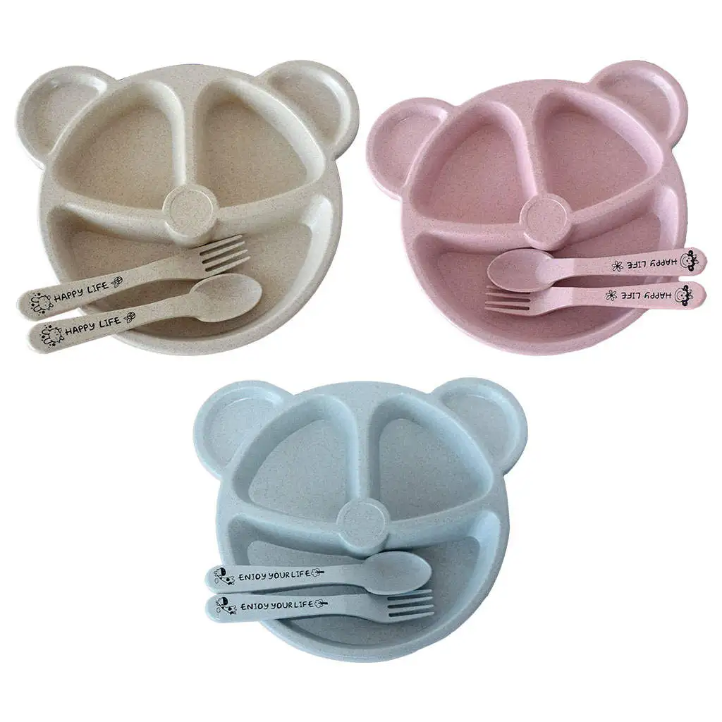 

Divided Plates Set Leakproof 7.87 inch Reusable Anti-Hot 3-Compartment Baby Dishes Tableware for Home Lunch Toddler Baby