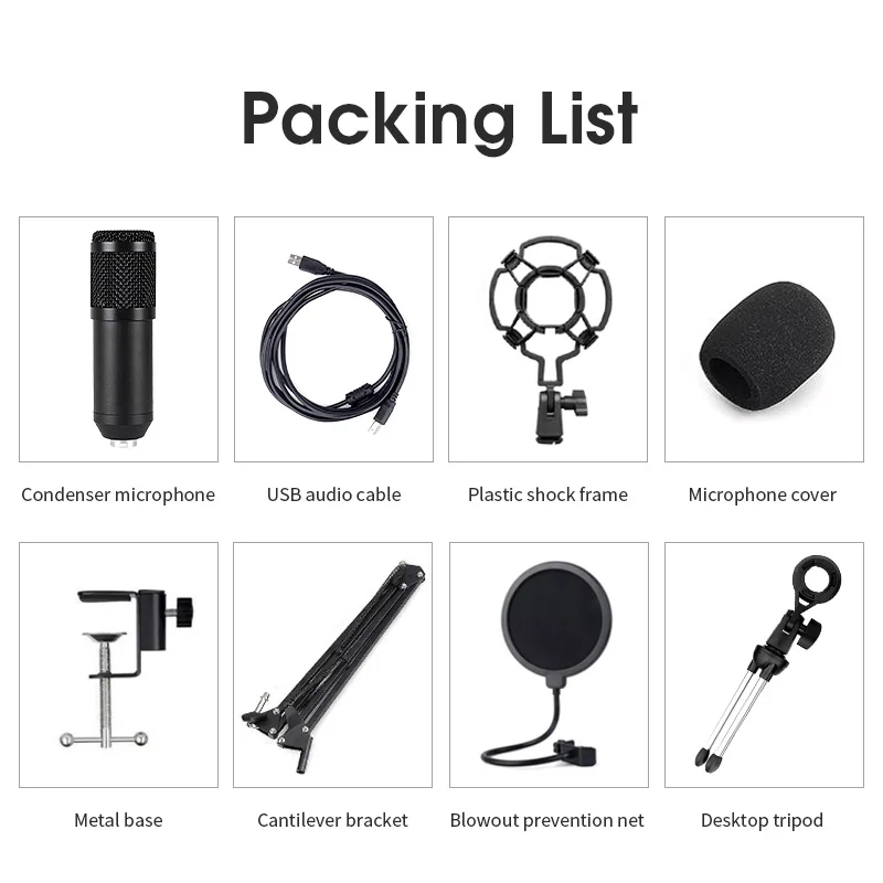 

USB Microphone Professional Condenser Voice Microphone Kits with Stand Shock Mount for YouTube Karaoke Gaming Recording Mikrofon