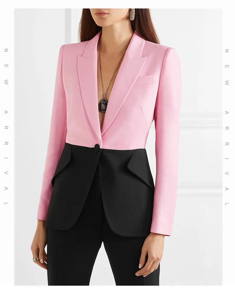 

2021 модная женская обувь розового и черного цветов в стиле «пэчворк» с v-вырезом и длинным рукавом, вечерние блейзер