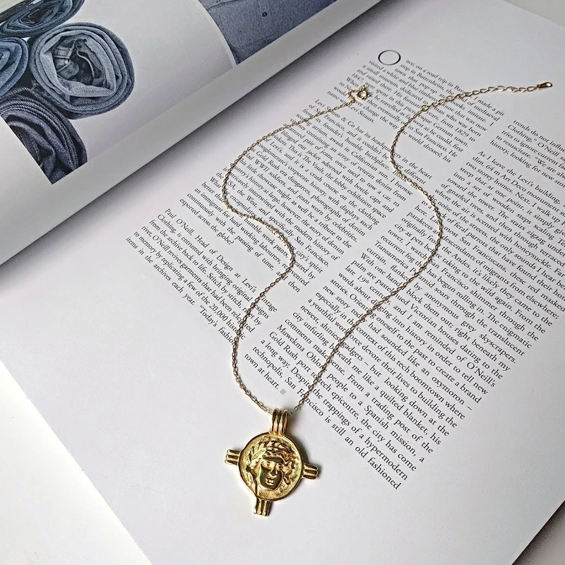 

925 Sterling Silver Gold Lady Portrait Pendant Collier Femme Kolye Collares Charm Choker Necklace Women European Fine Jewelry