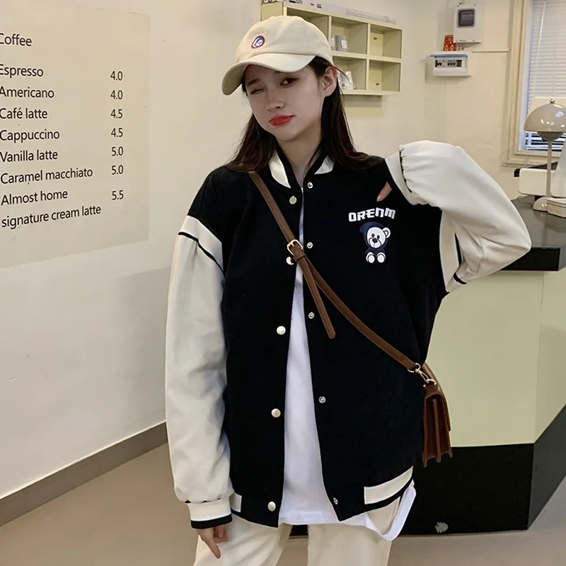 Женская бейсбольная куртка Bear осень-зима 2021 универсальная Свободная топ Rac |