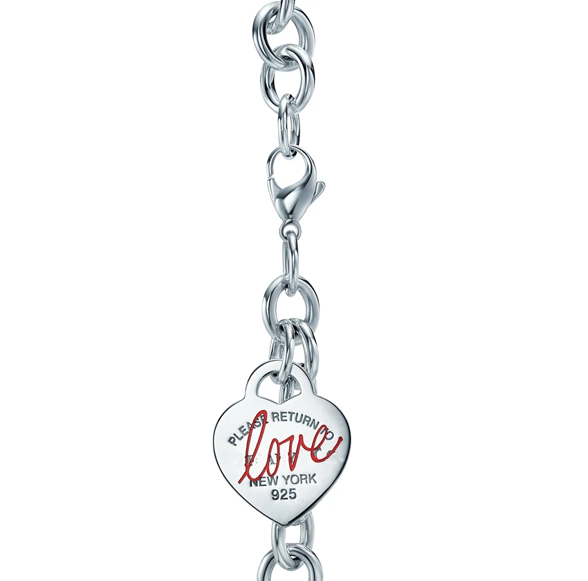 

Hot style silver anniversary couples medium heart-shaped bracelet tags