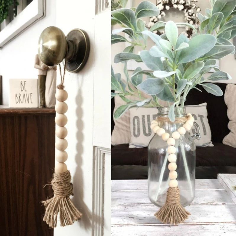 

Tassle Farmhouse Beads Natural Wood Bead Garland Kids Baby Nursery Room Decor