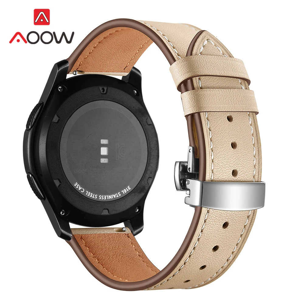 20 мм 22 мм ремешок из натуральной кожи для samsung Galaxy Watch Active 42 мм 46 мм Бабочка Пряжка браслет ремешок аксессуары