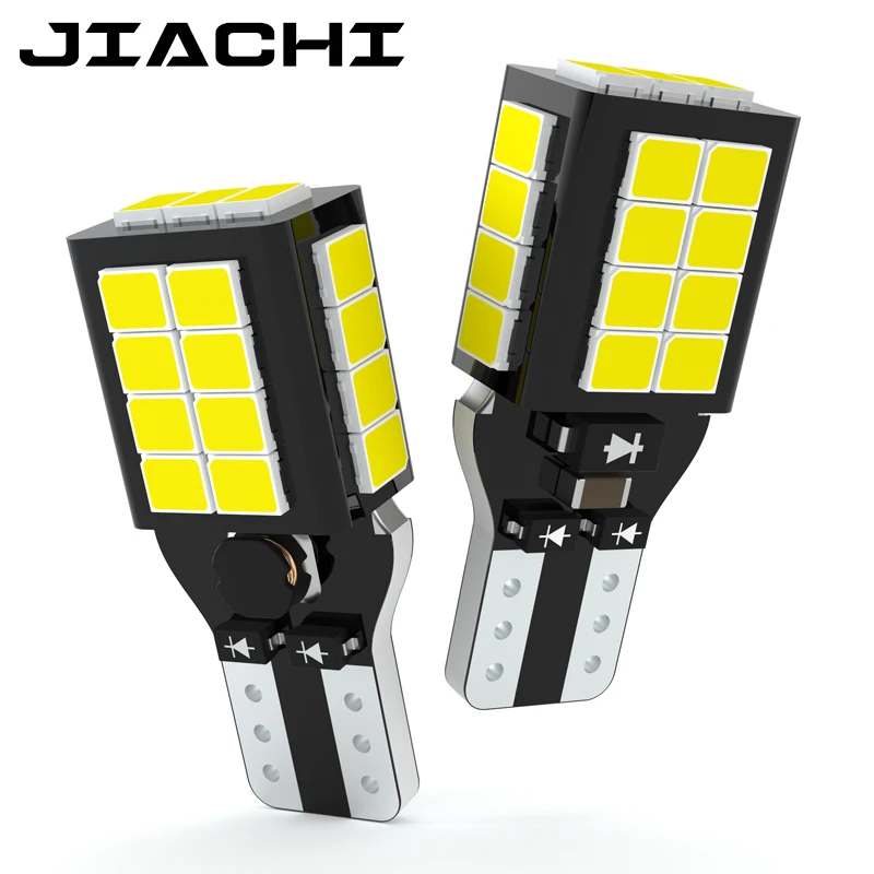 

JIACHI 2PCS T15 LED Bulbs 921 912 Car Reverse Lamp W16W Auto Signal Light Parking Backup Lights Canbus Error Free DC12-24V White