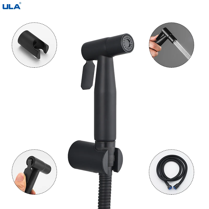 ULA Handheld Bidet Spray Shower Set With Hose Toilet Shattaf Sprayer Anal Douche Kit Faucet Black Stainless Steel | Обустройство дома